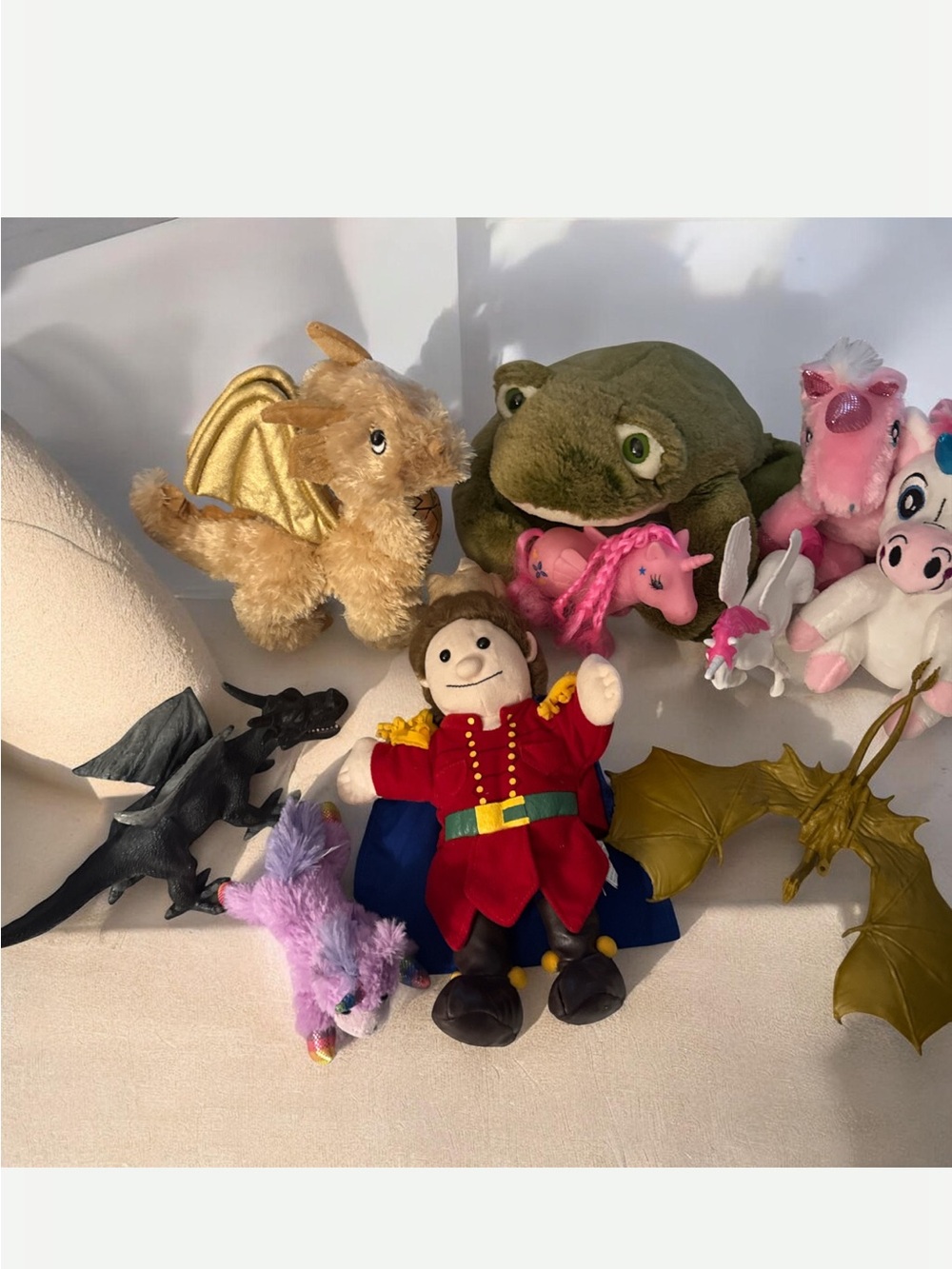 Plush Prince Doll and Mixed Plush Pets Set -dragons, unicorns, frog